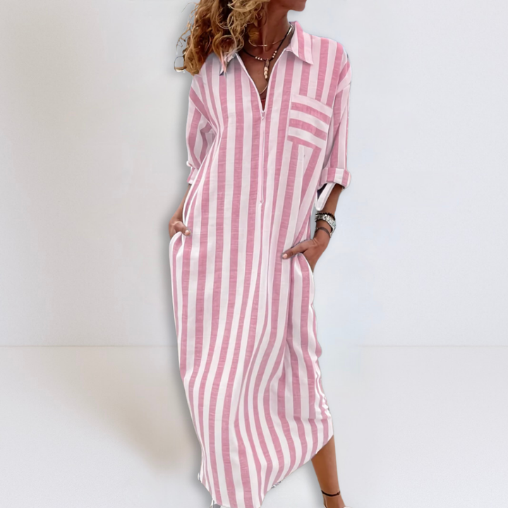 Michelle | Elegant Striped Dress with V-Neckline