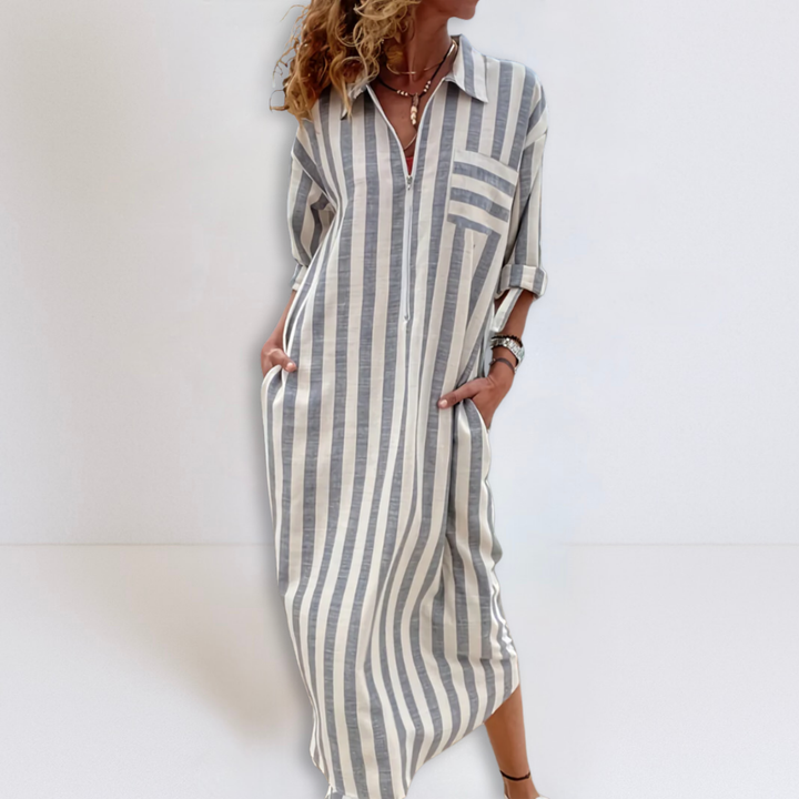 Michelle | Elegant Striped Dress with V-Neckline