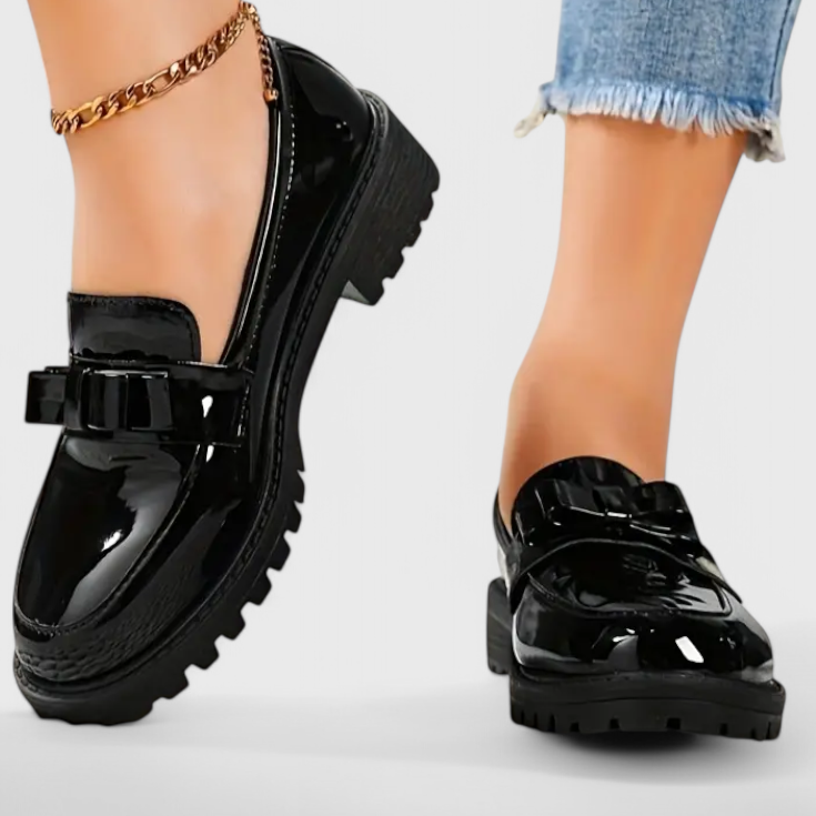 Julie | Bow Detail Block Heel Loafers